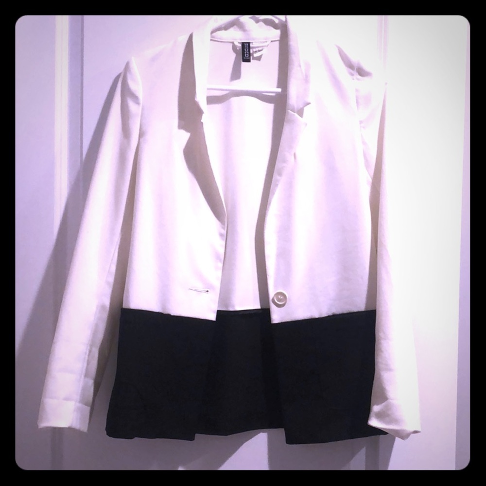 Black and white color block blazer.
